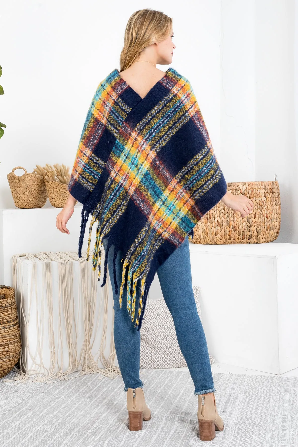 MULTI PLAID FRINGE PONCHO (NOW $5.75 ONLY!)