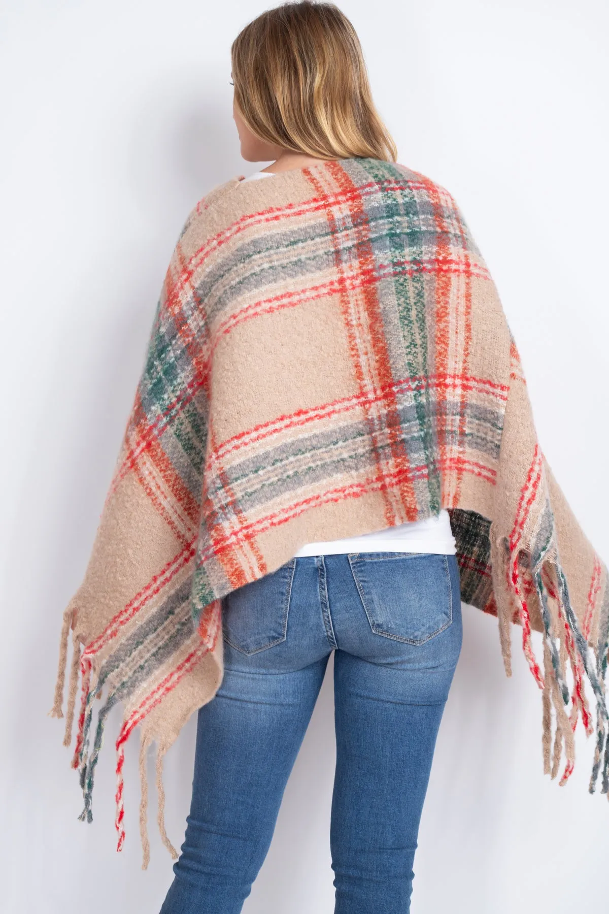 MULTI PLAID FRINGE PONCHO (NOW $5.75 ONLY!)