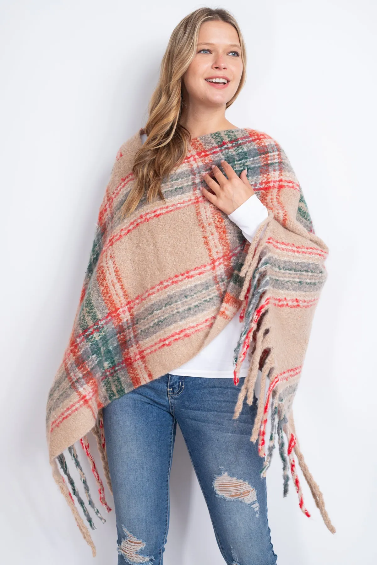 MULTI PLAID FRINGE PONCHO (NOW $5.75 ONLY!)