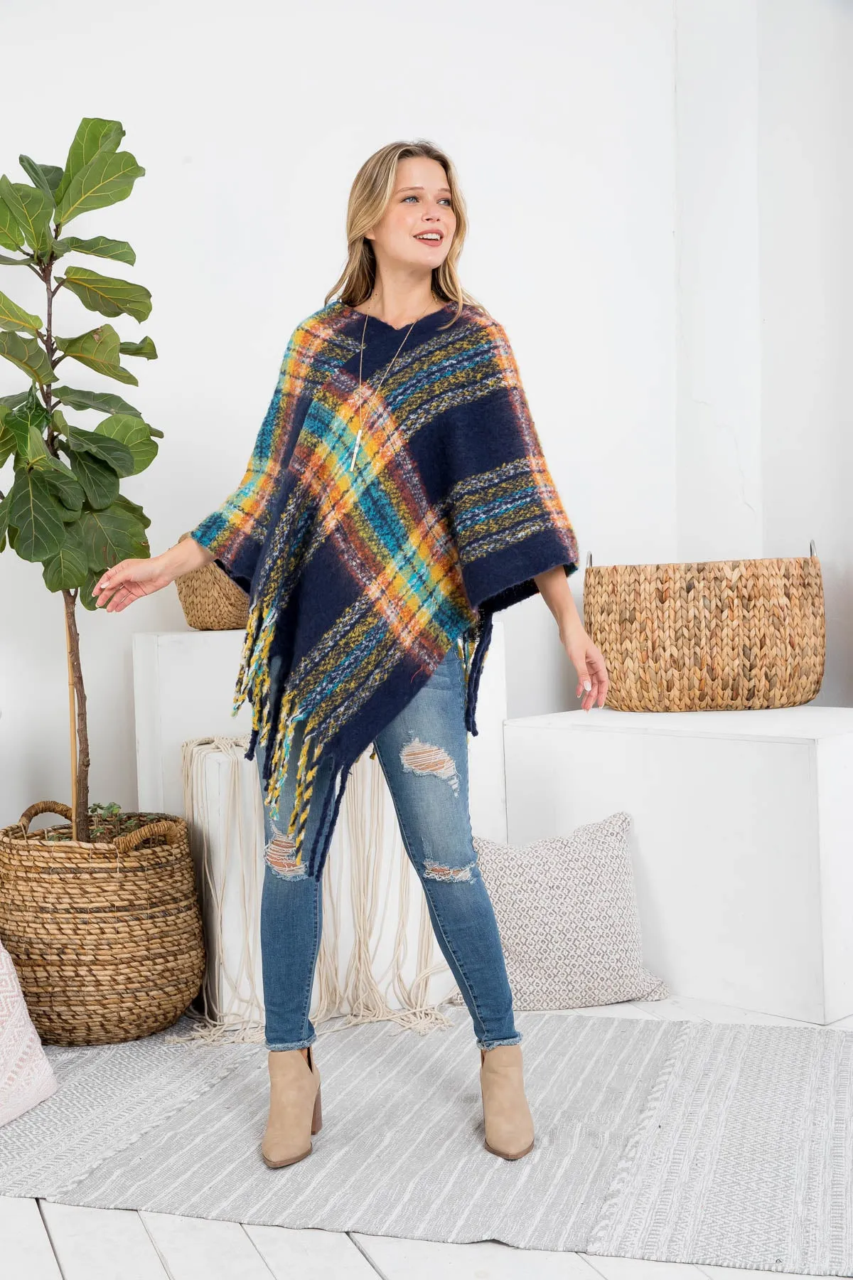 MULTI PLAID FRINGE PONCHO (NOW $5.75 ONLY!)