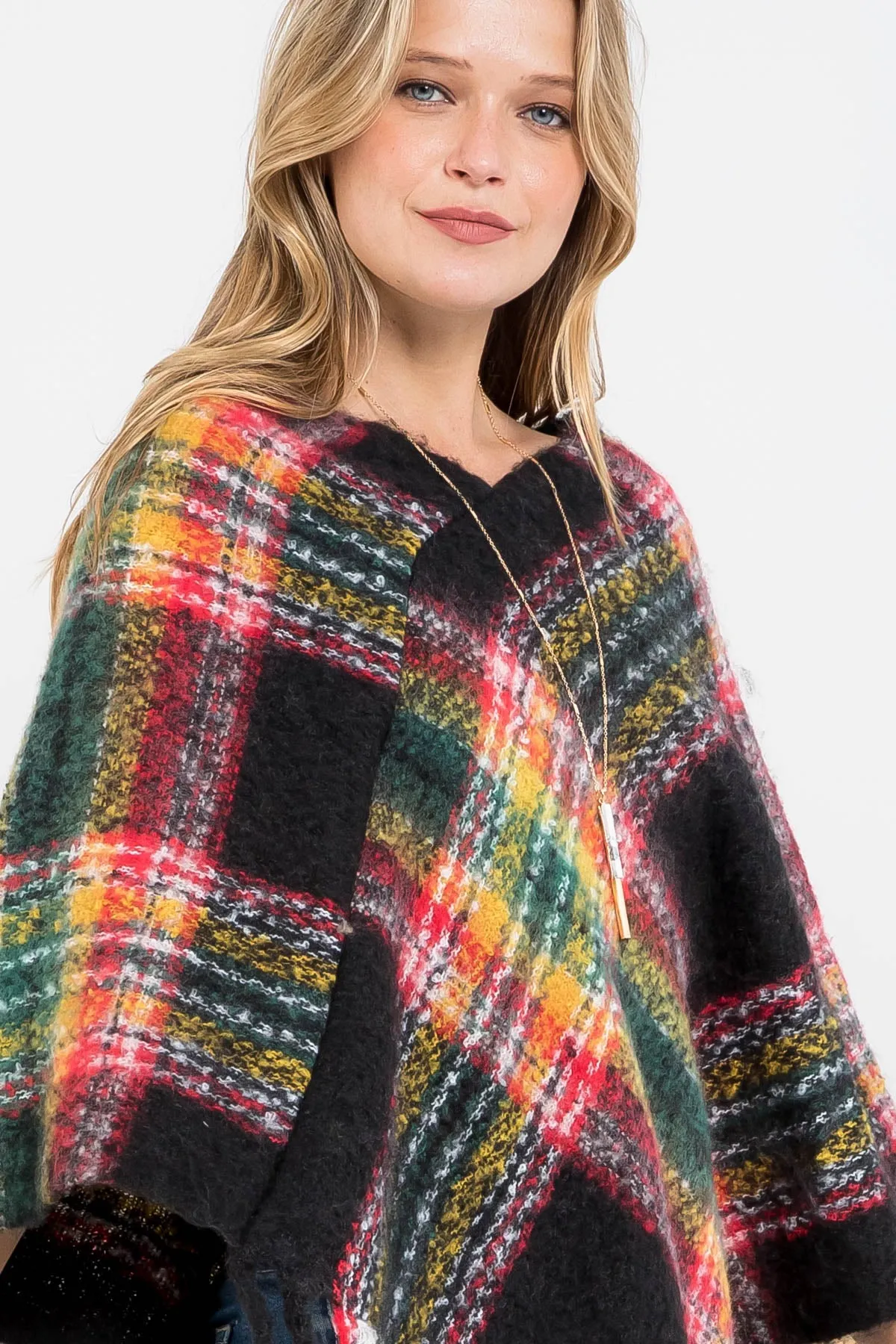 MULTI PLAID FRINGE PONCHO (NOW $5.75 ONLY!)