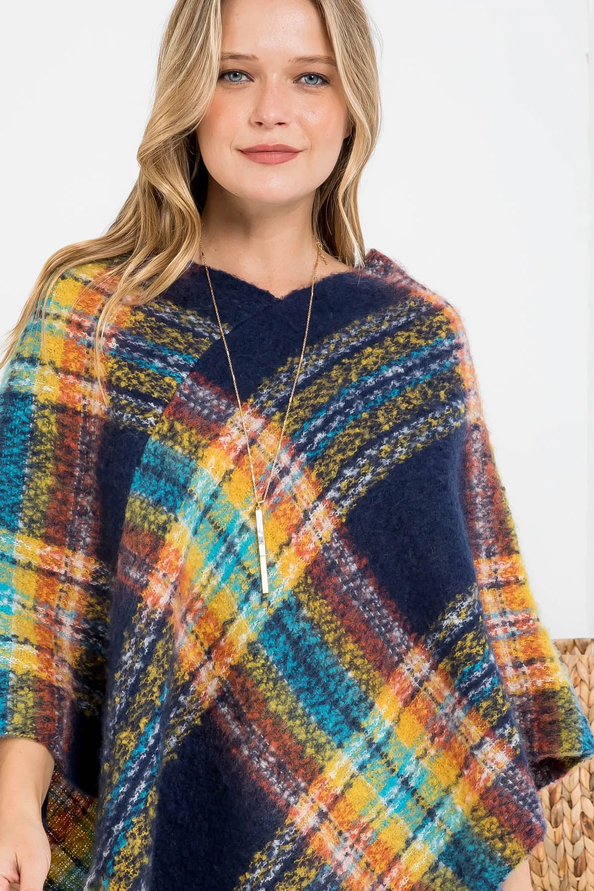 MULTI PLAID FRINGE PONCHO (NOW $5.75 ONLY!)