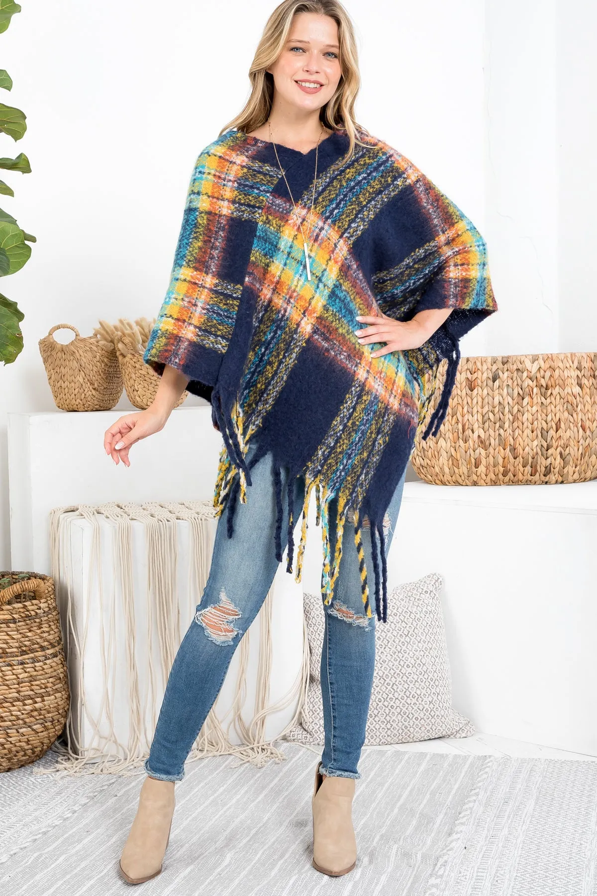 MULTI PLAID FRINGE PONCHO (NOW $5.75 ONLY!)