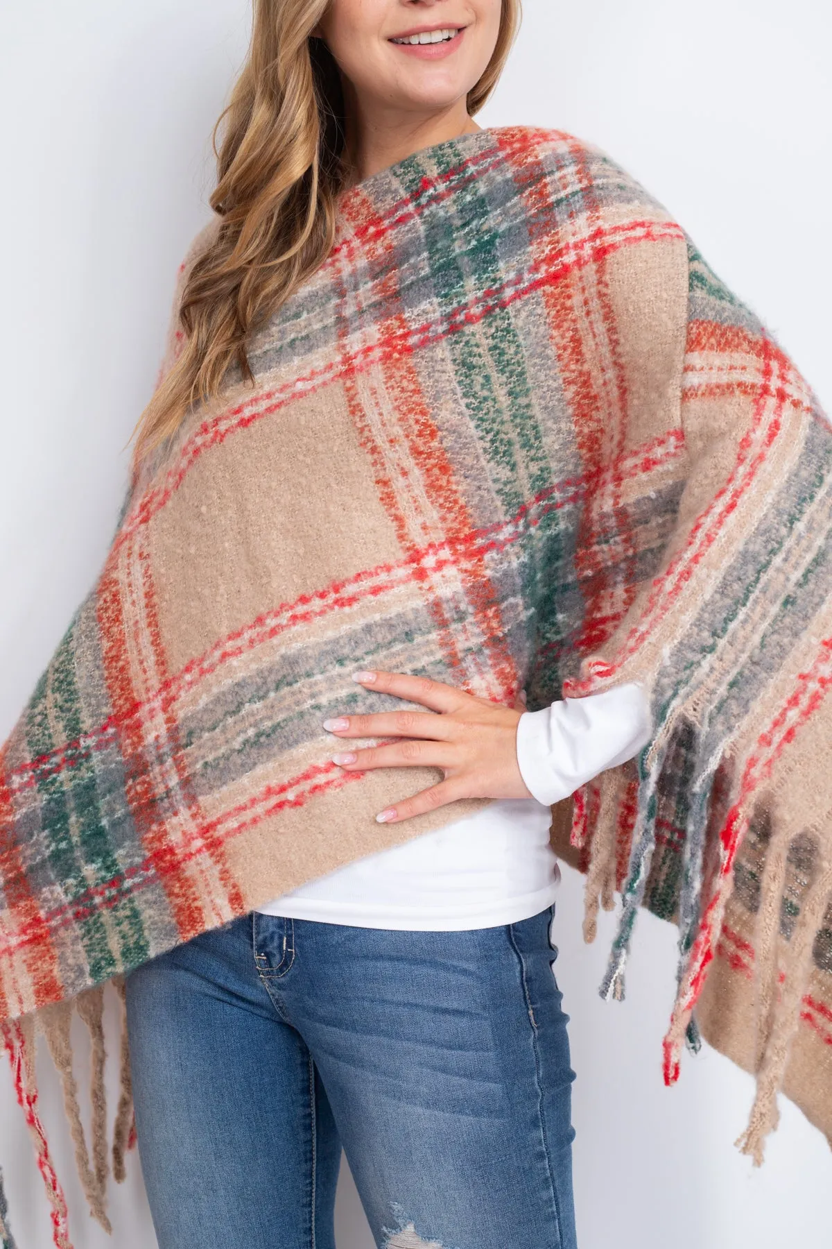 MULTI PLAID FRINGE PONCHO (NOW $5.75 ONLY!)