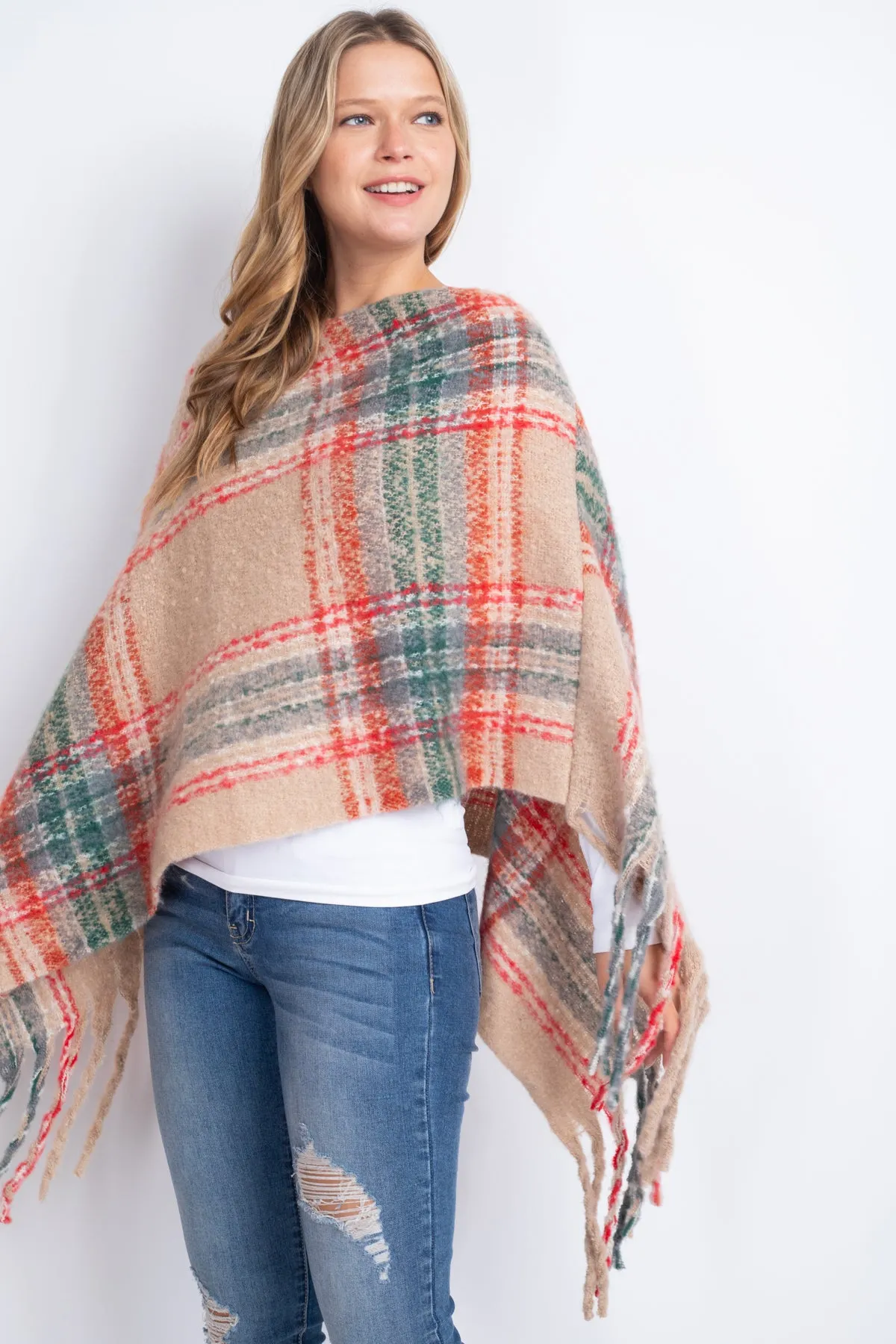 MULTI PLAID FRINGE PONCHO (NOW $5.75 ONLY!)