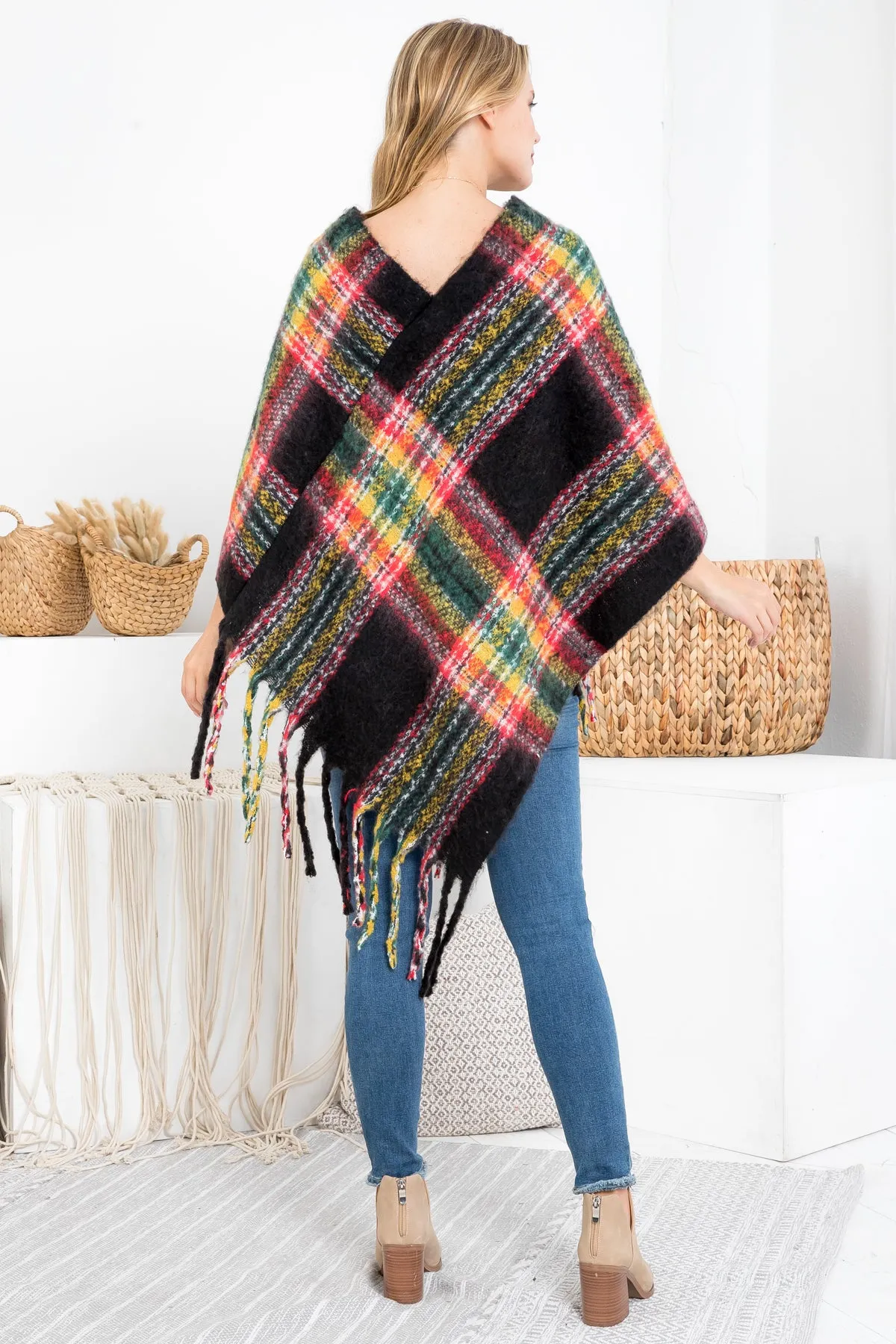 MULTI PLAID FRINGE PONCHO (NOW $5.75 ONLY!)