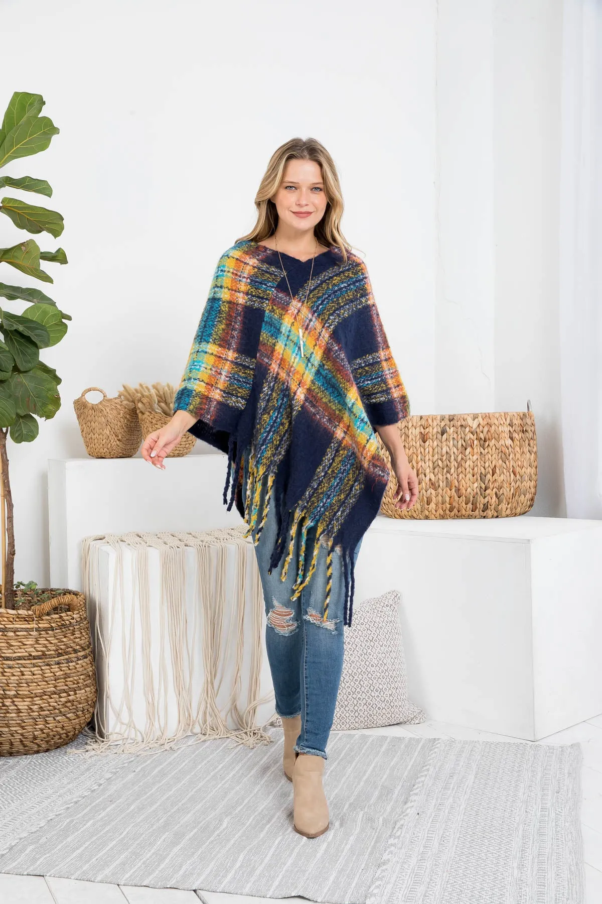 MULTI PLAID FRINGE PONCHO (NOW $5.75 ONLY!)