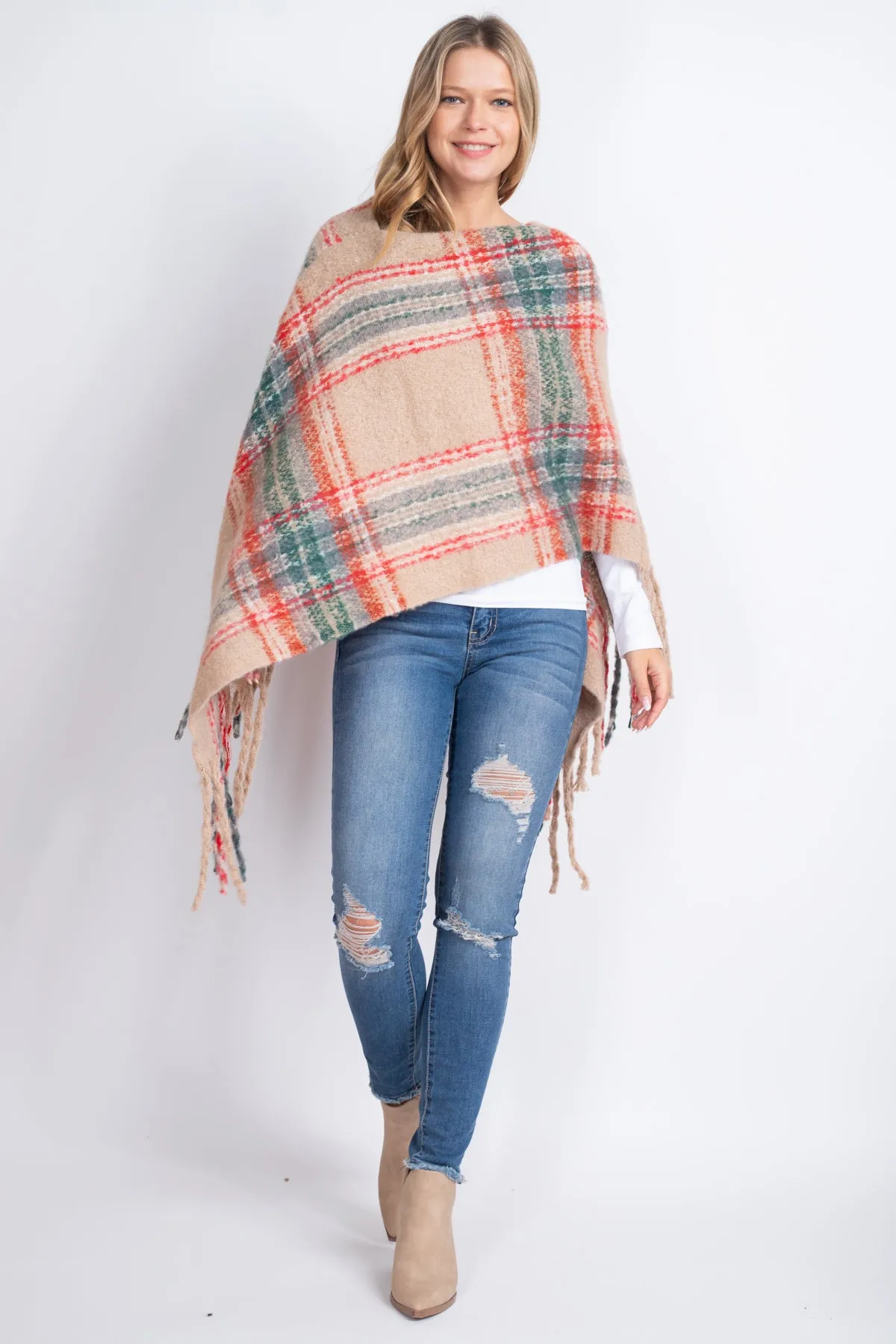 MULTI PLAID FRINGE PONCHO (NOW $5.75 ONLY!)