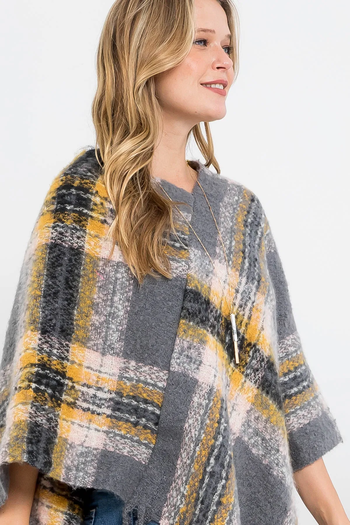 MULTI PLAID FRINGE PONCHO (NOW $5.75 ONLY!)