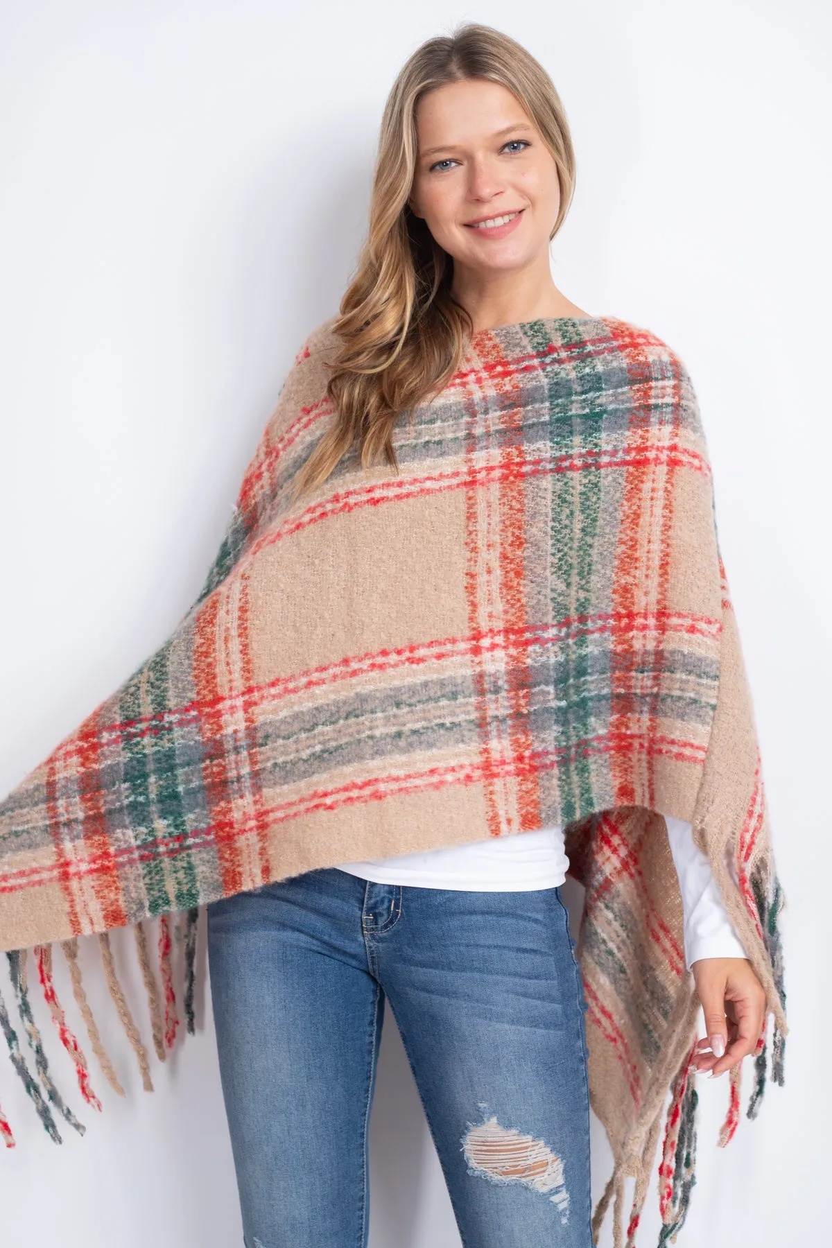 MULTI PLAID FRINGE PONCHO (NOW $5.75 ONLY!)