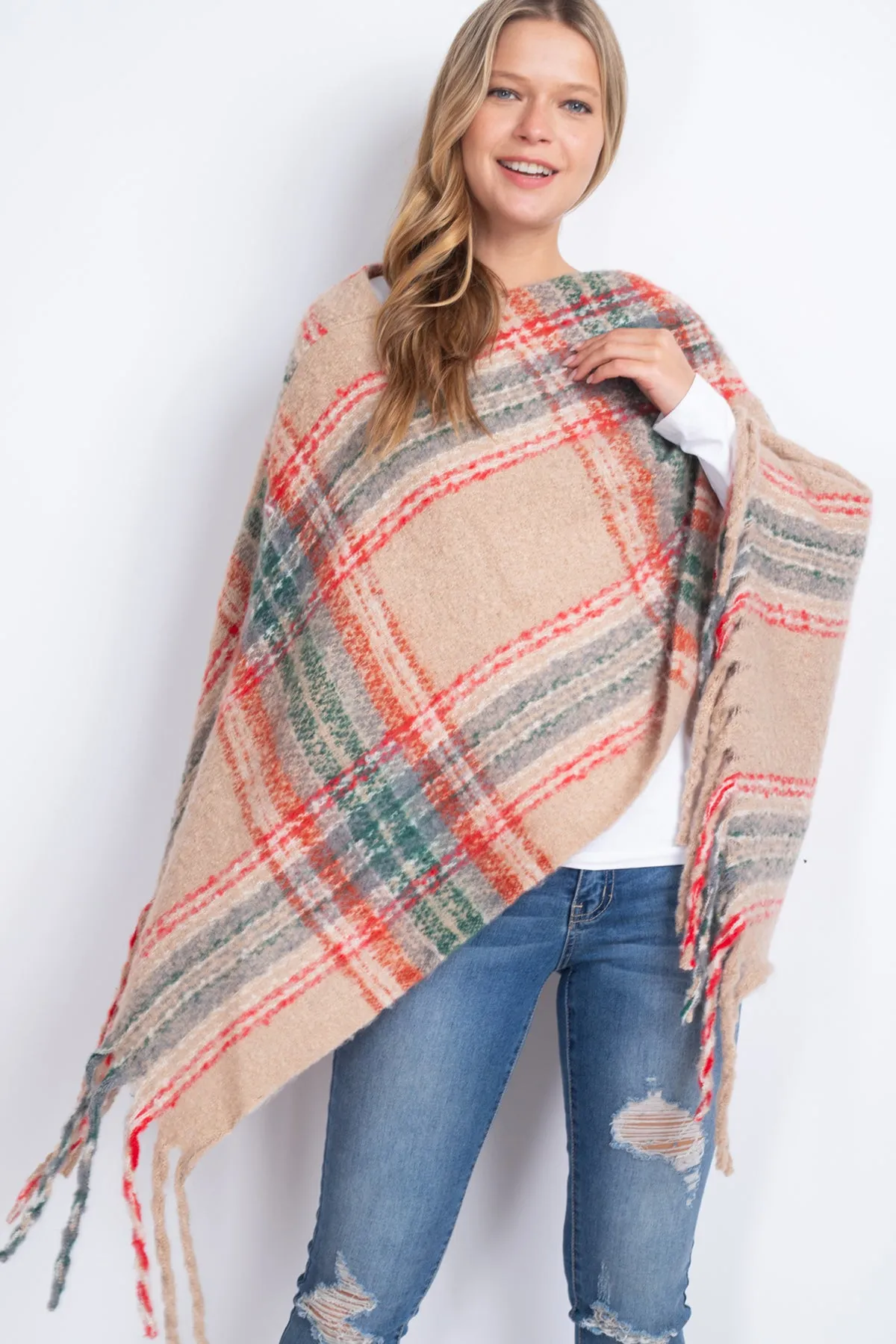 MULTI PLAID FRINGE PONCHO (NOW $5.75 ONLY!)