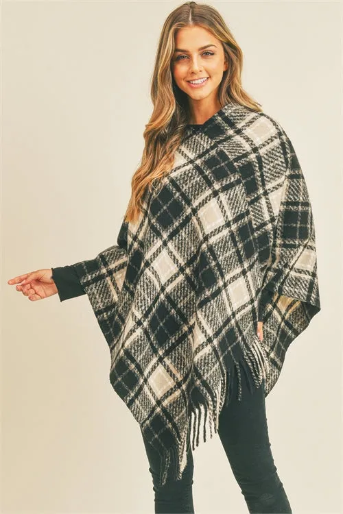 MULTI PLAID PONCHO