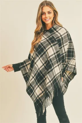 MULTI PLAID PONCHO