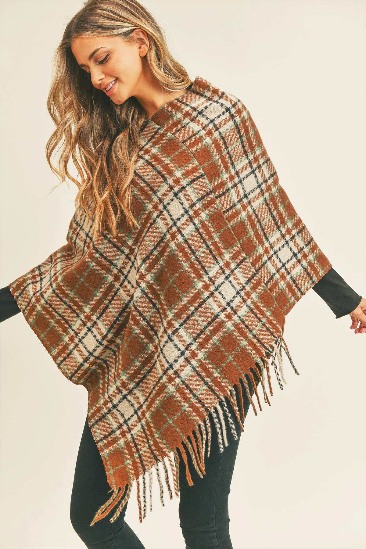 MULTI PLAID PONCHO