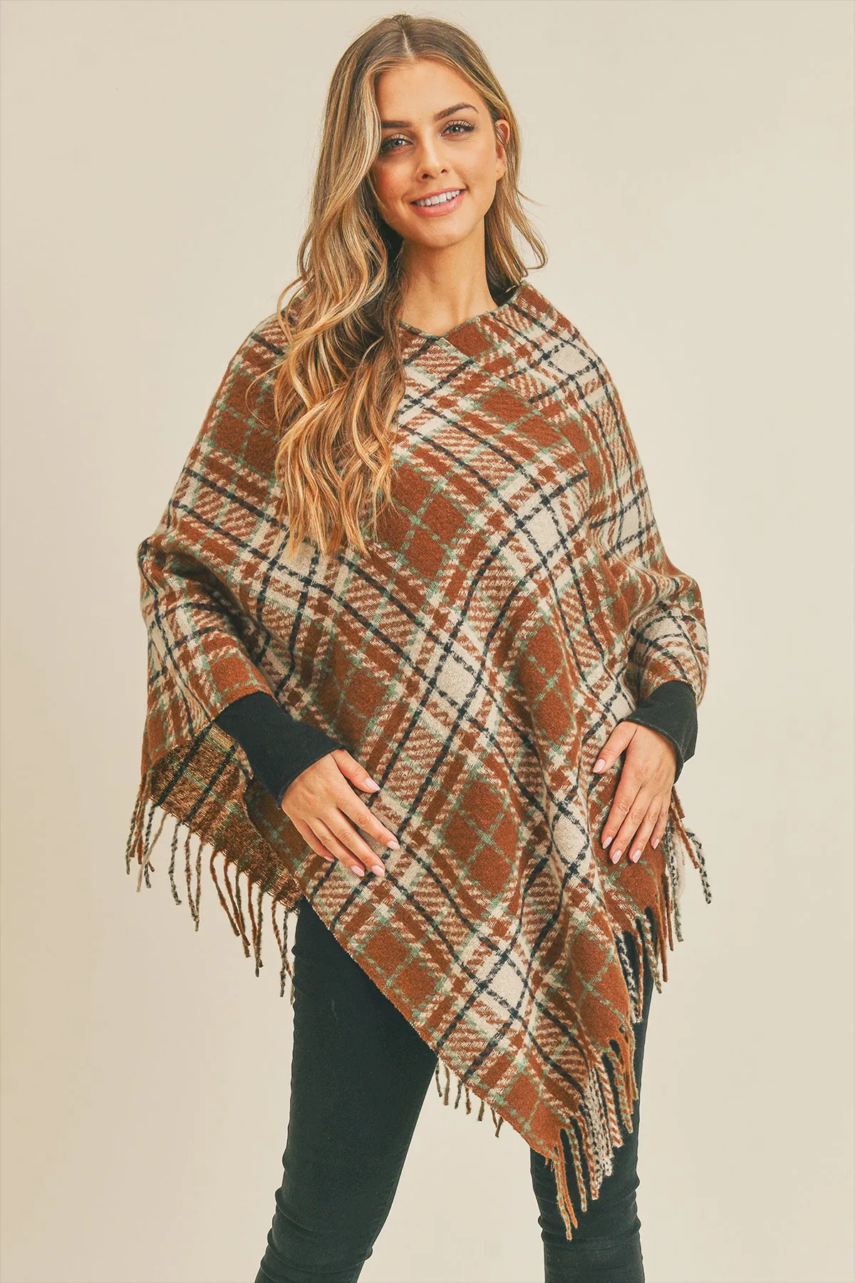 MULTI PLAID PONCHO