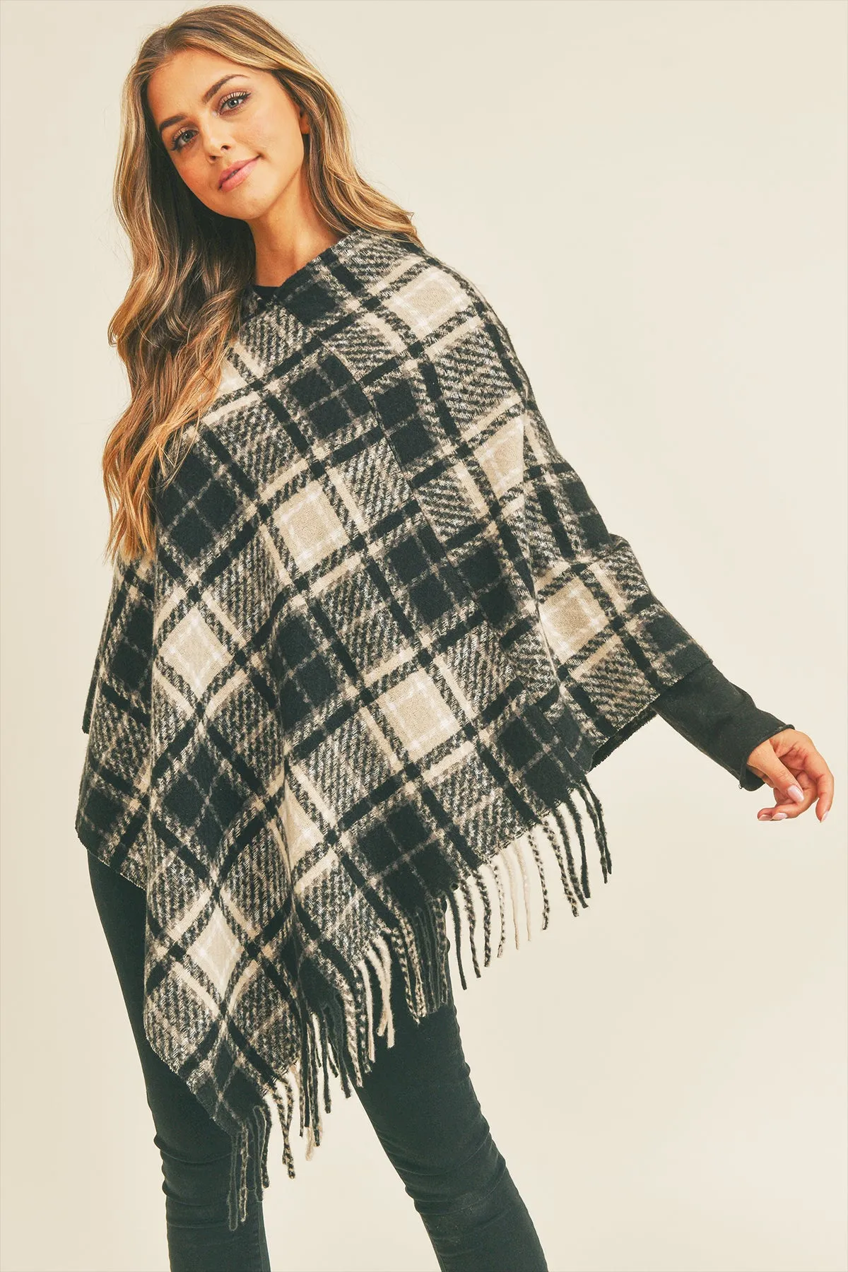 MULTI PLAID PONCHO