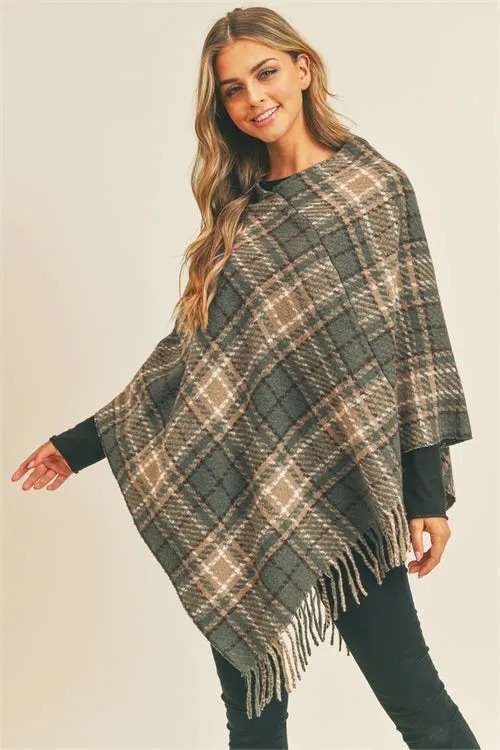 MULTI PLAID PONCHO