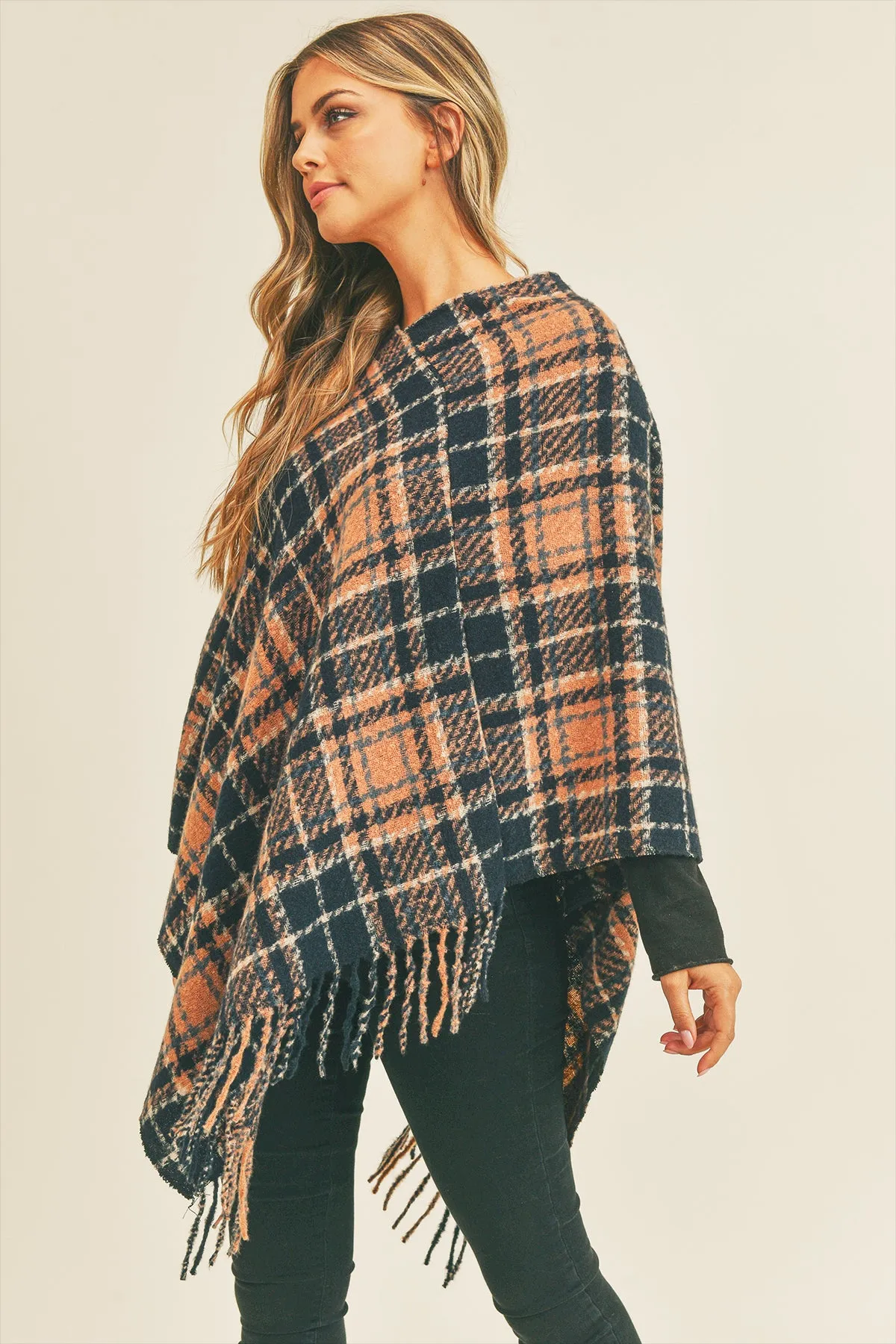 MULTI PLAID PONCHO
