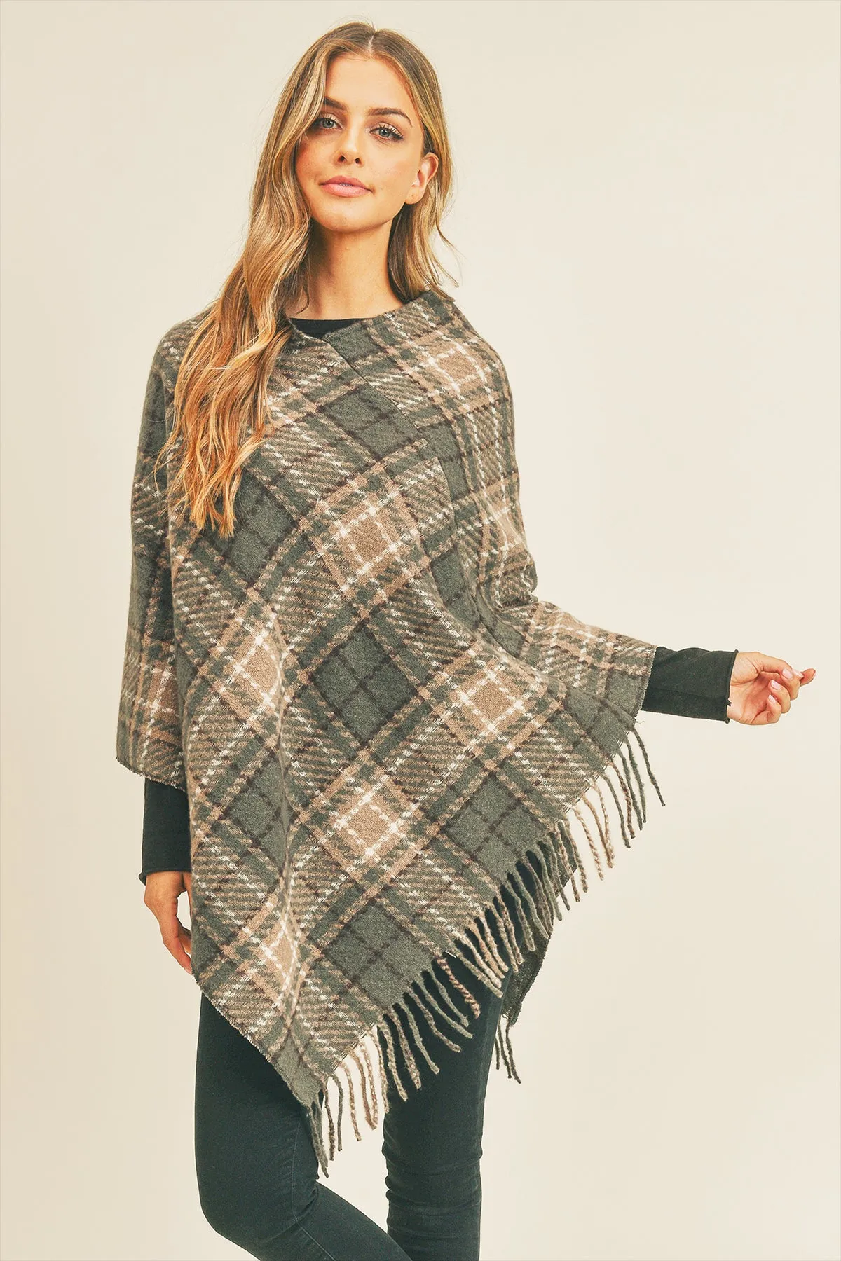 MULTI PLAID PONCHO