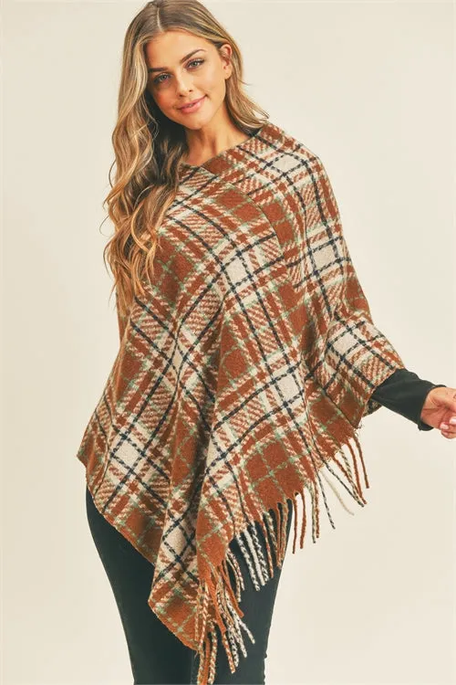 MULTI PLAID PONCHO