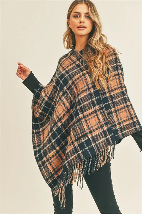 MULTI PLAID PONCHO