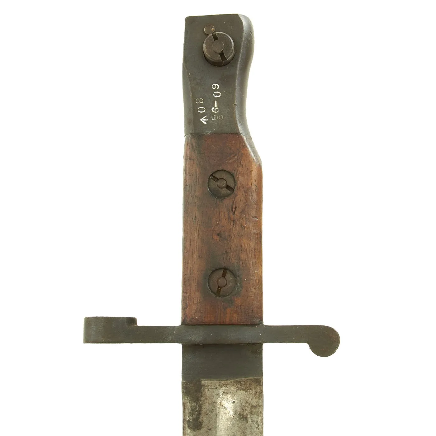 Original Canadian WWI Mk.I U.S. Marked Ross Rifle Bayonet with Scabbard in Canvas Frog - dated 1909