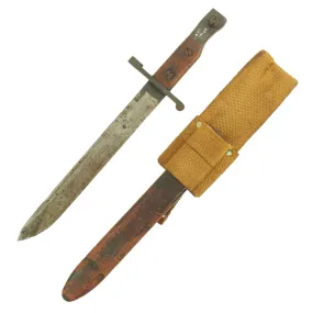 Original Canadian WWI Mk.I U.S. Marked Ross Rifle Bayonet with Scabbard in Canvas Frog - dated 1909