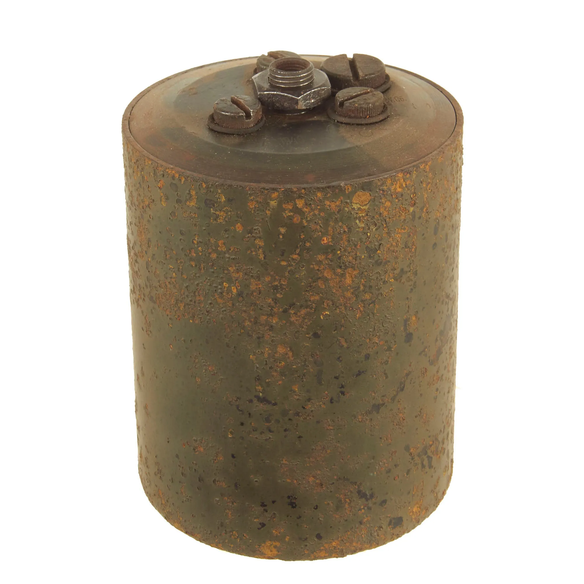 Original German WWII Inert 1940 dated Bouncing Betty S-Mine by Fritz Weber & Co. Metallwaren und Laternenfabrik, Berlin with Shrapnel