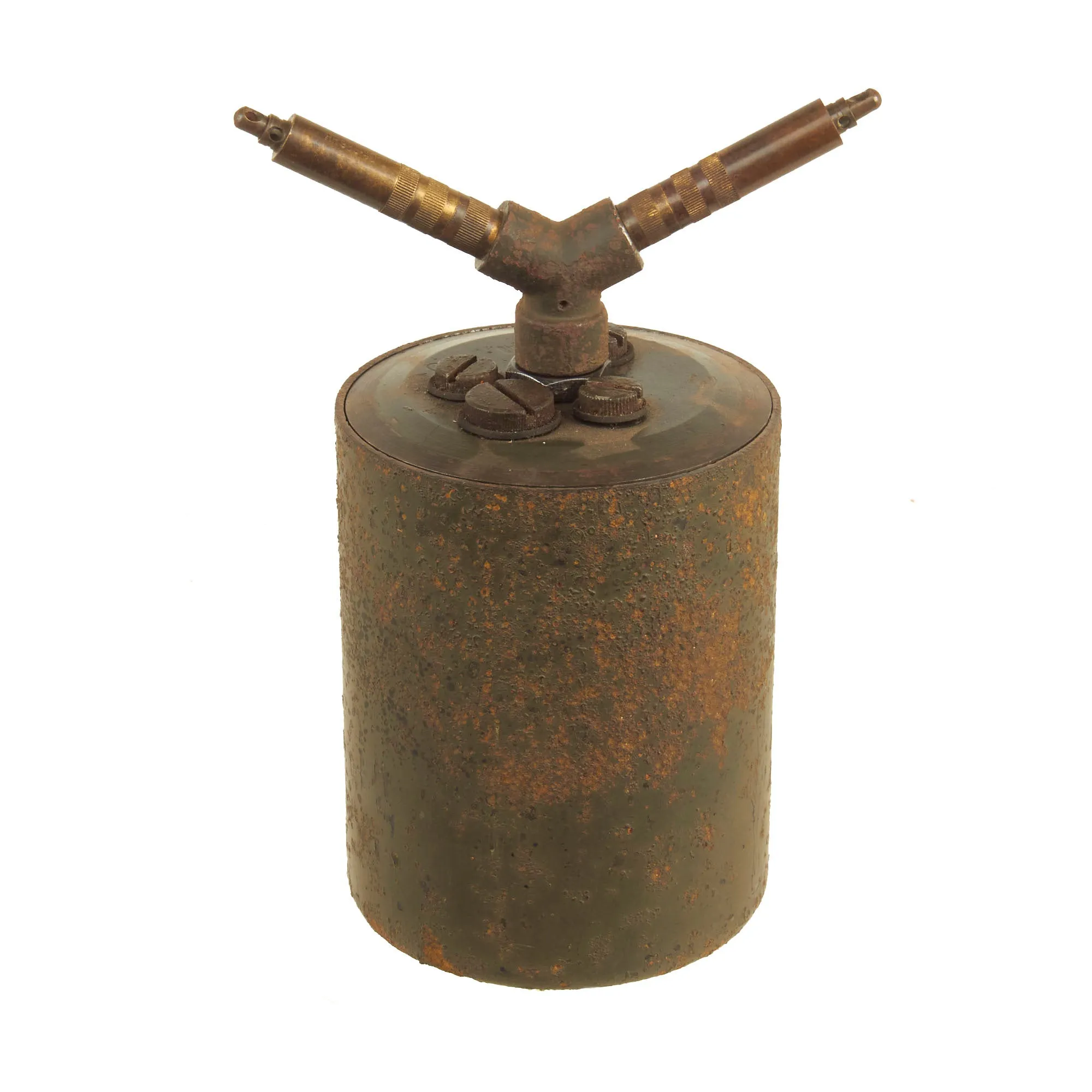 Original German WWII Inert 1940 dated Bouncing Betty S-Mine by Fritz Weber & Co. Metallwaren und Laternenfabrik, Berlin with Shrapnel