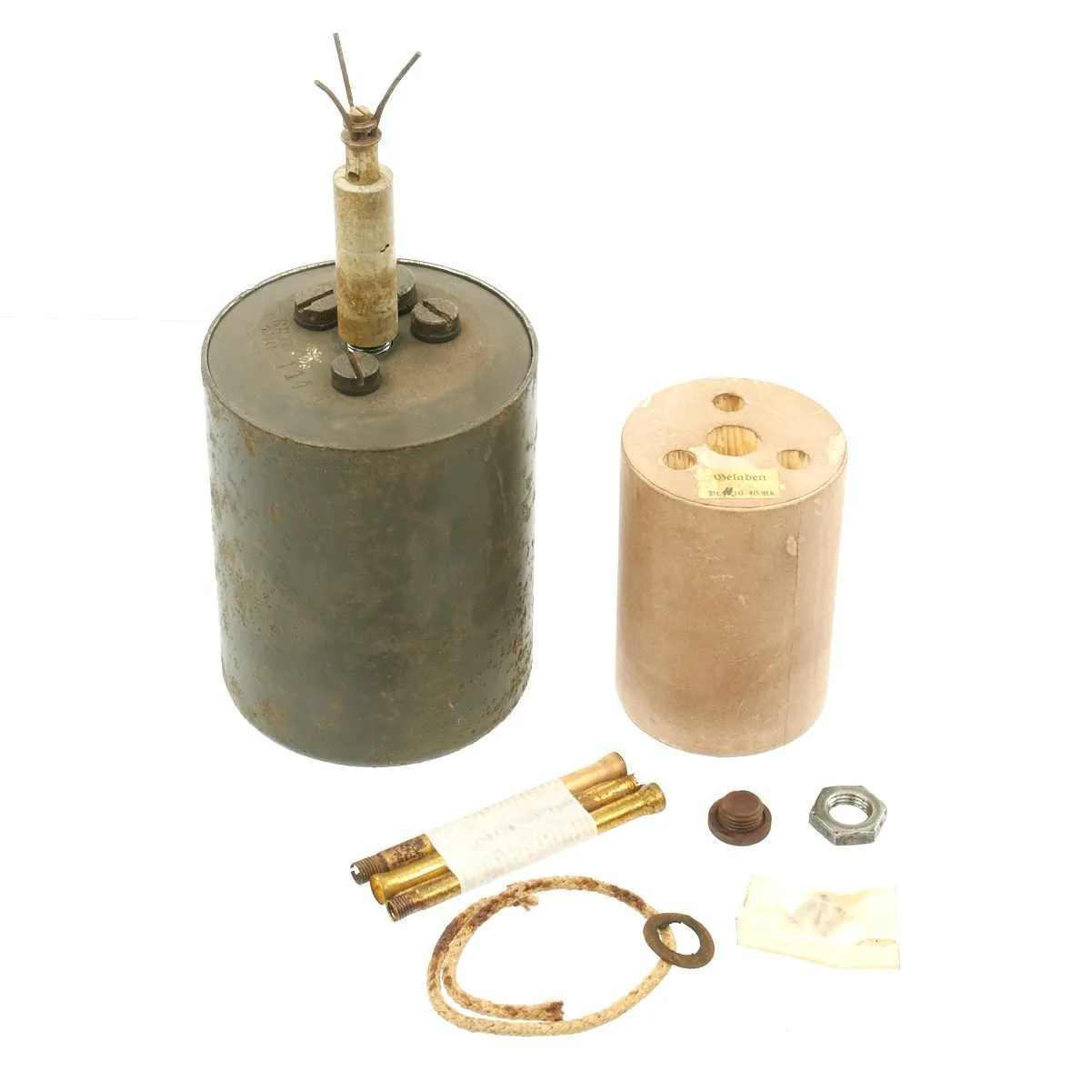 Original WWII German 1940 dated Bouncing Betty S-Mine by Richard Rinker with Shrapnel and Mock Explosive