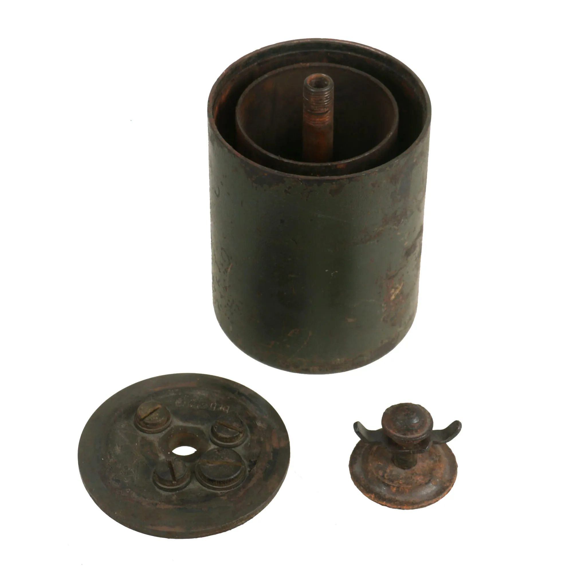 Original WWII German 1942 dated Bouncing Betty S-Mine with Shrapnel and M39 Egg Grenade Pull (B.Z.E.) Fuze - Inert