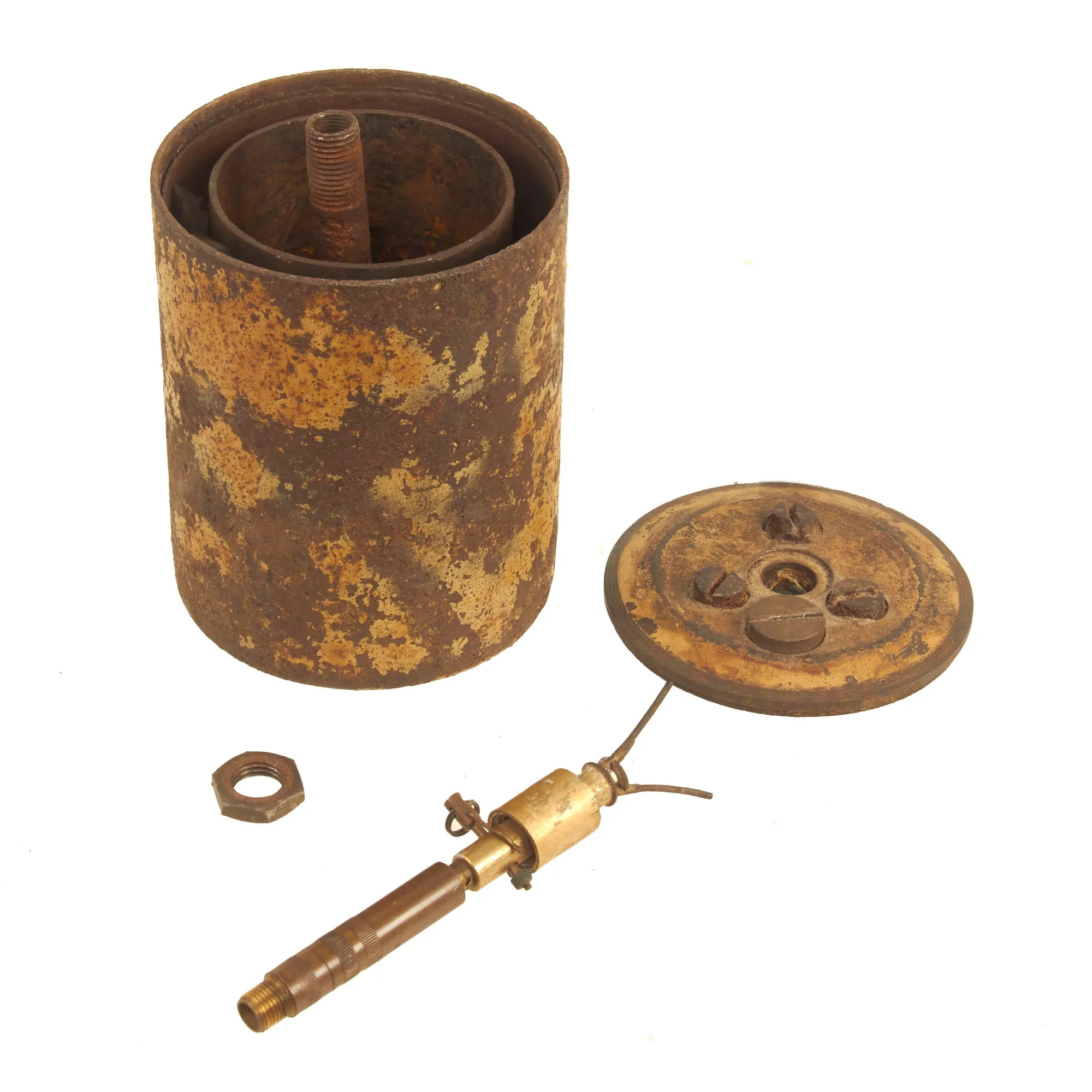 Original WWII German Bouncing Betty S-Mine with Original Shrapnel and 1940 Dated Pressure Fuse