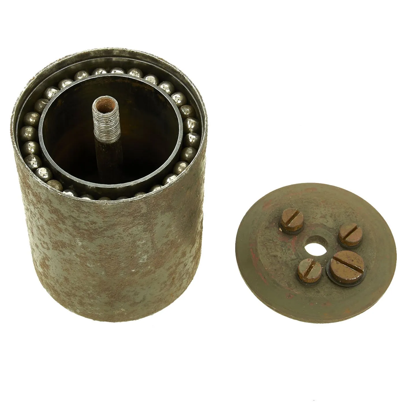 Original WWII German Bouncing Betty S-Mine with Shrapnel & Rinker-marked Grass Blade Fuse