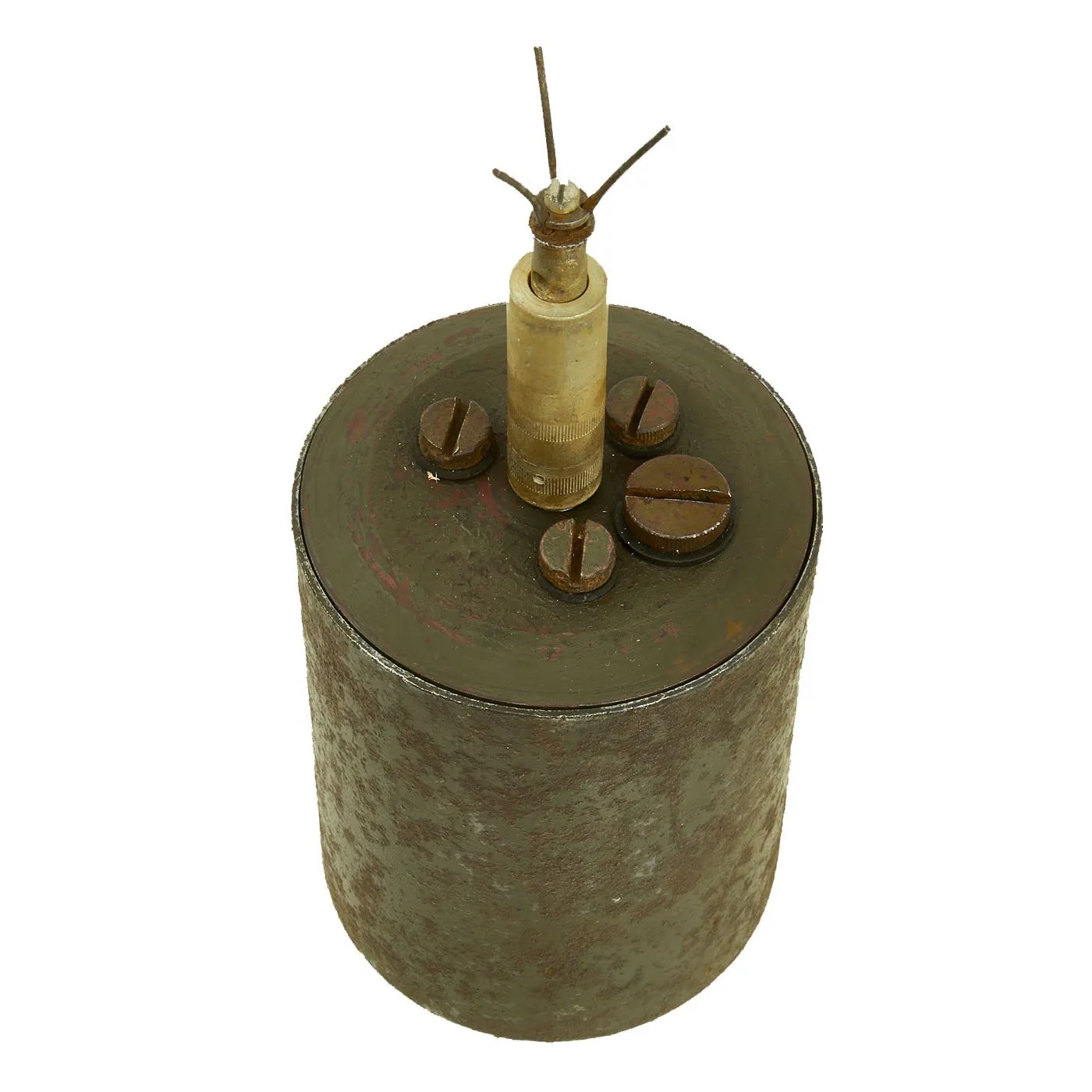 Original WWII German Bouncing Betty S-Mine with Shrapnel & Rinker-marked Grass Blade Fuse