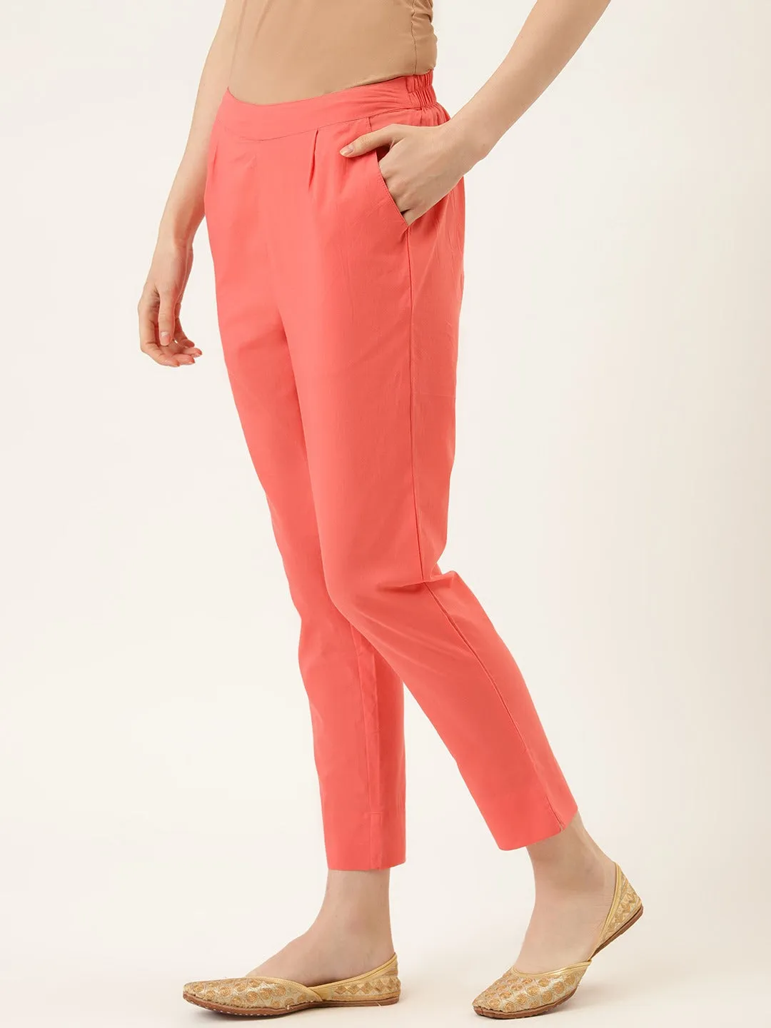 Peach Ethnic Wear Cotton Pants