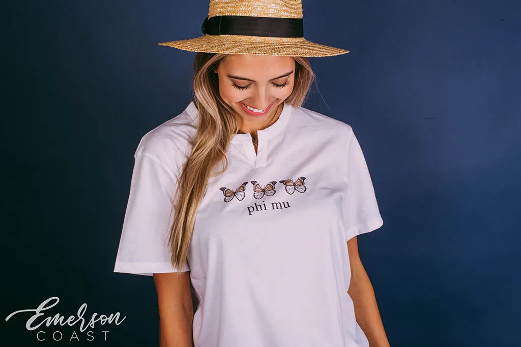 Phi Mu Butterfly Simple PR Notch Tee