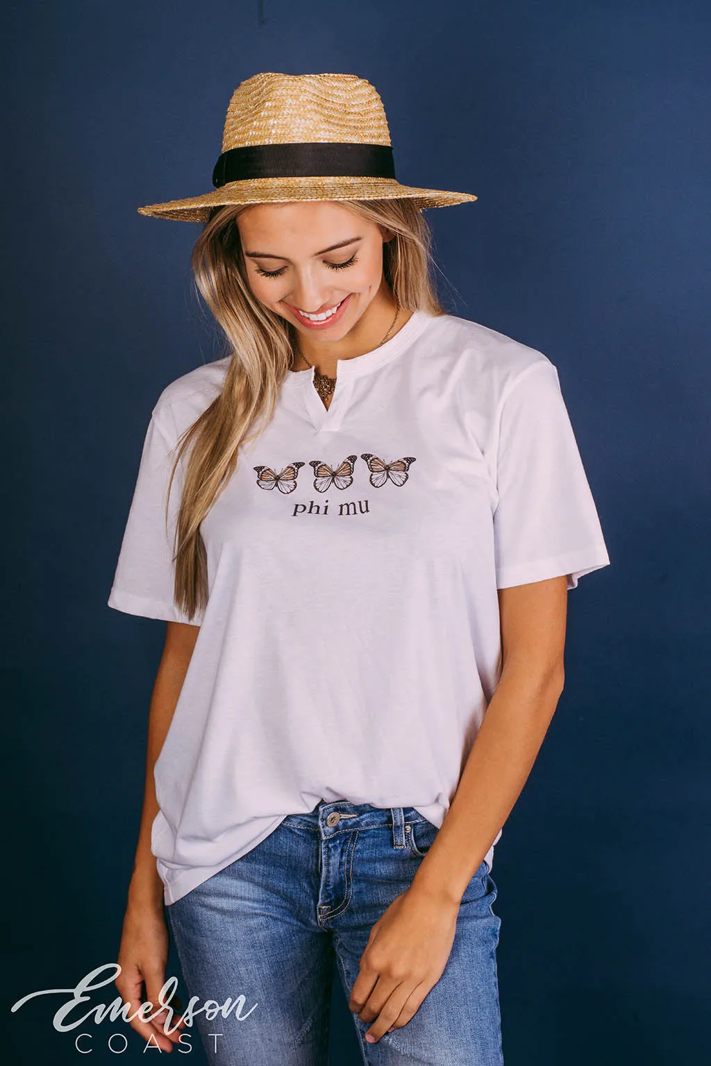 Phi Mu Butterfly Simple PR Notch Tee