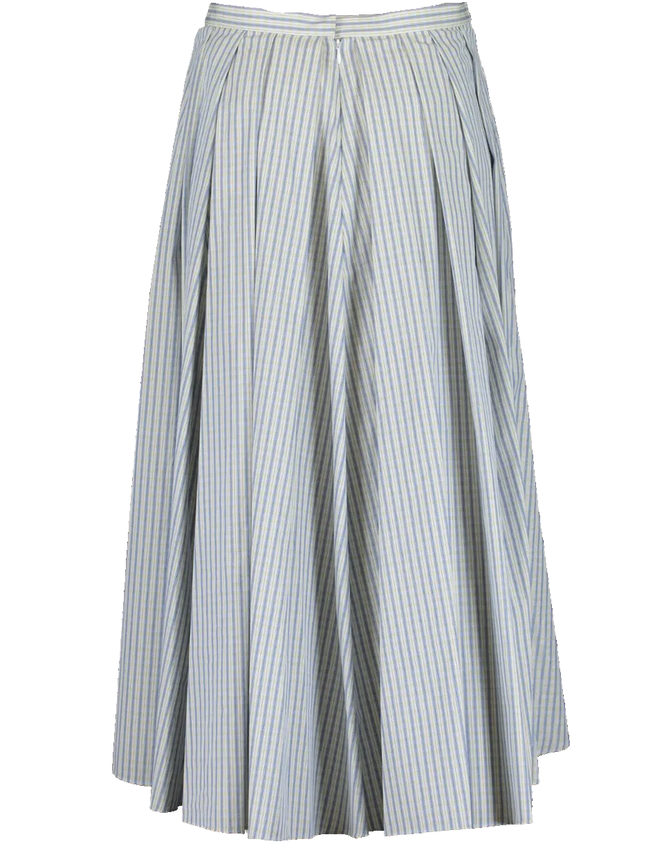 Pleated A Line Striped Skirt