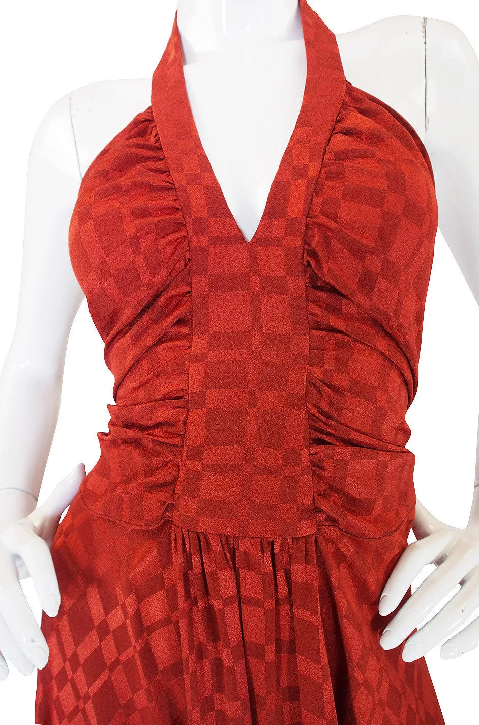 Rare 1960s Burnt Amber Silk Backless Annacat Dress
