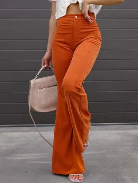 Slim Fit Micro-Flared Corduroy High-Waisted Casual Pants