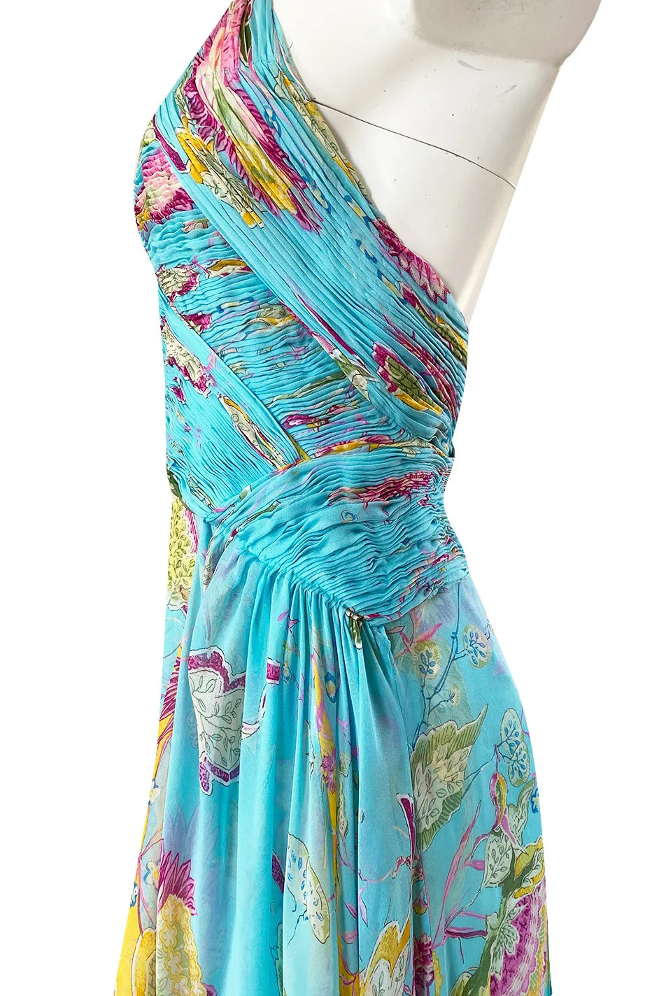 Spring 2004 Valentino Runway Pale Turquoise Silk Chiffin Print Dress