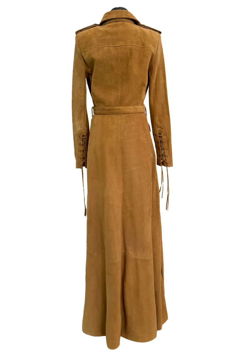Spring 2013 Yves Saint Laurent by Hedi Slimane Runway Look 4 Suede Safari Lace-up Full Length Dress