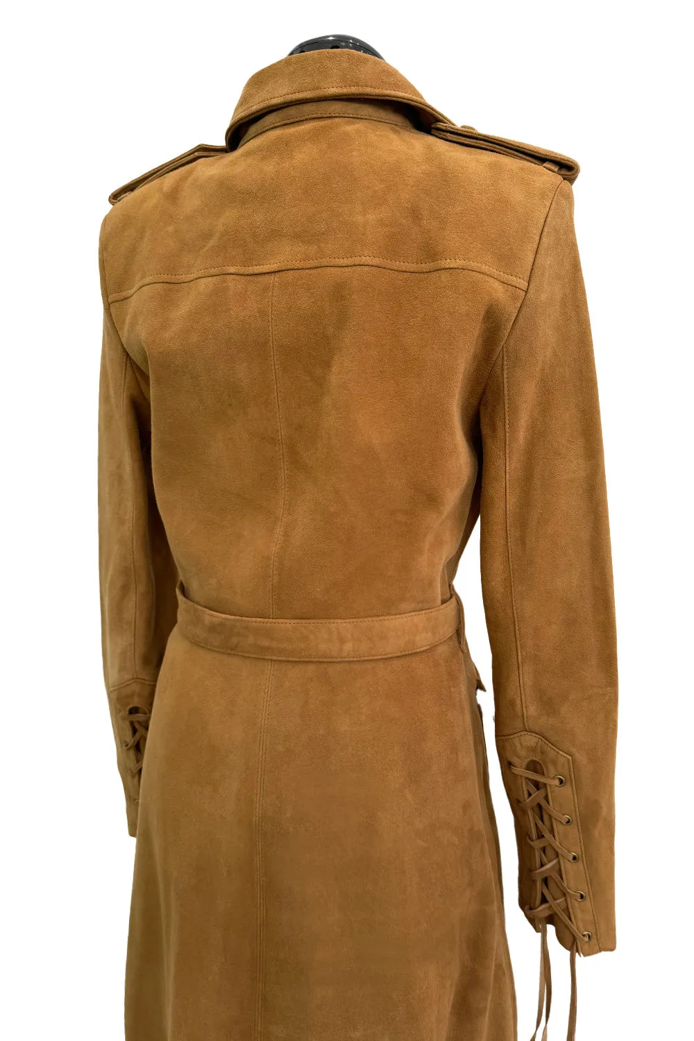 Spring 2013 Yves Saint Laurent by Hedi Slimane Runway Look 4 Suede Safari Lace-up Full Length Dress