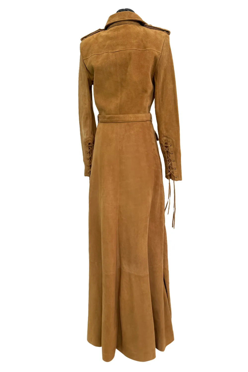 Spring 2013 Yves Saint Laurent by Hedi Slimane Runway Look 4 Suede Safari Lace-up Full Length Dress