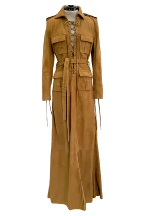 Spring 2013 Yves Saint Laurent by Hedi Slimane Runway Look 4 Suede Safari Lace-up Full Length Dress
