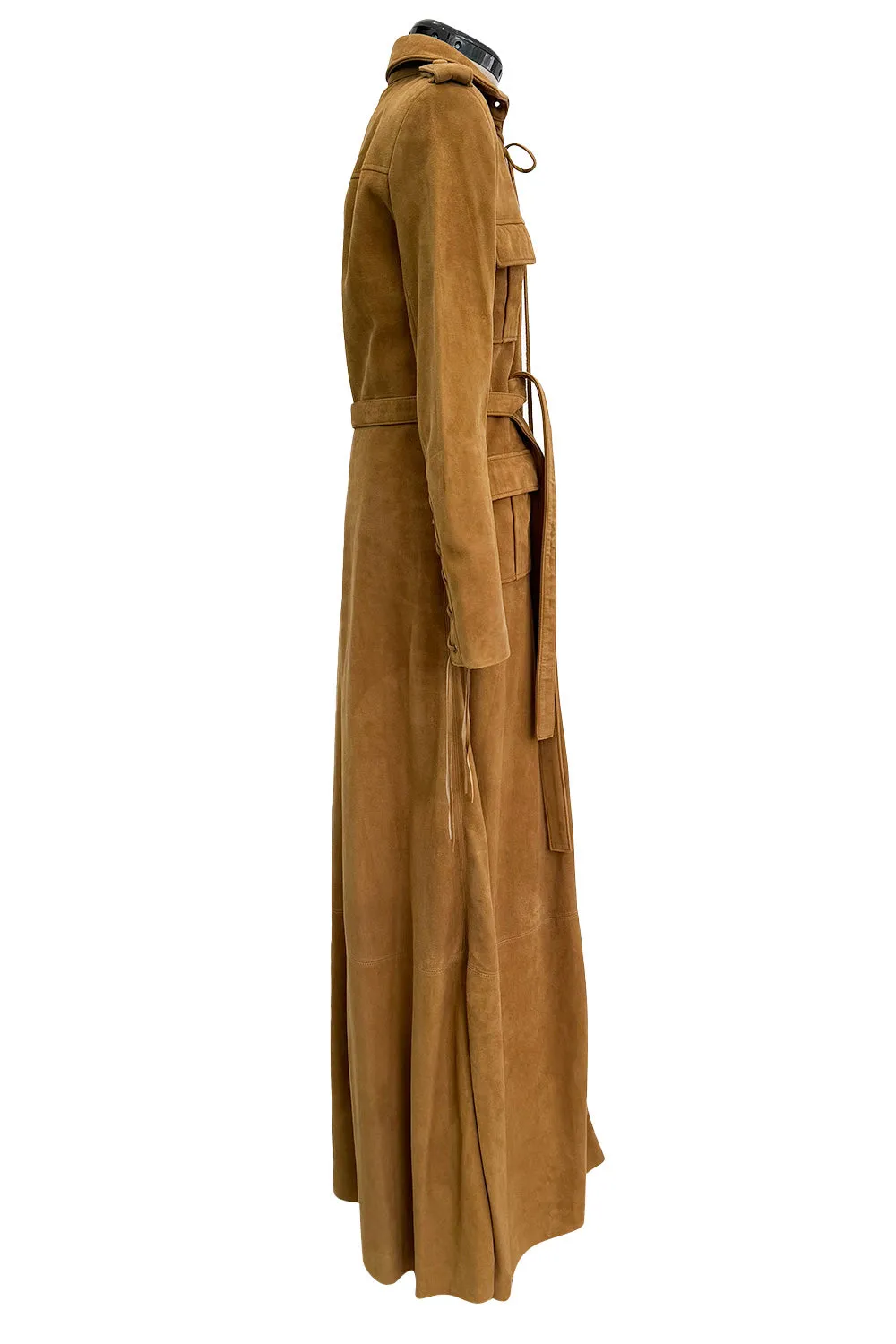Spring 2013 Yves Saint Laurent by Hedi Slimane Runway Look 4 Suede Safari Lace-up Full Length Dress