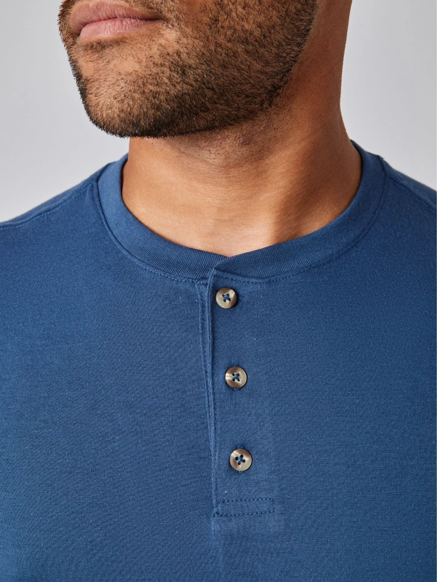 Steel Blue Long Sleeve Henley