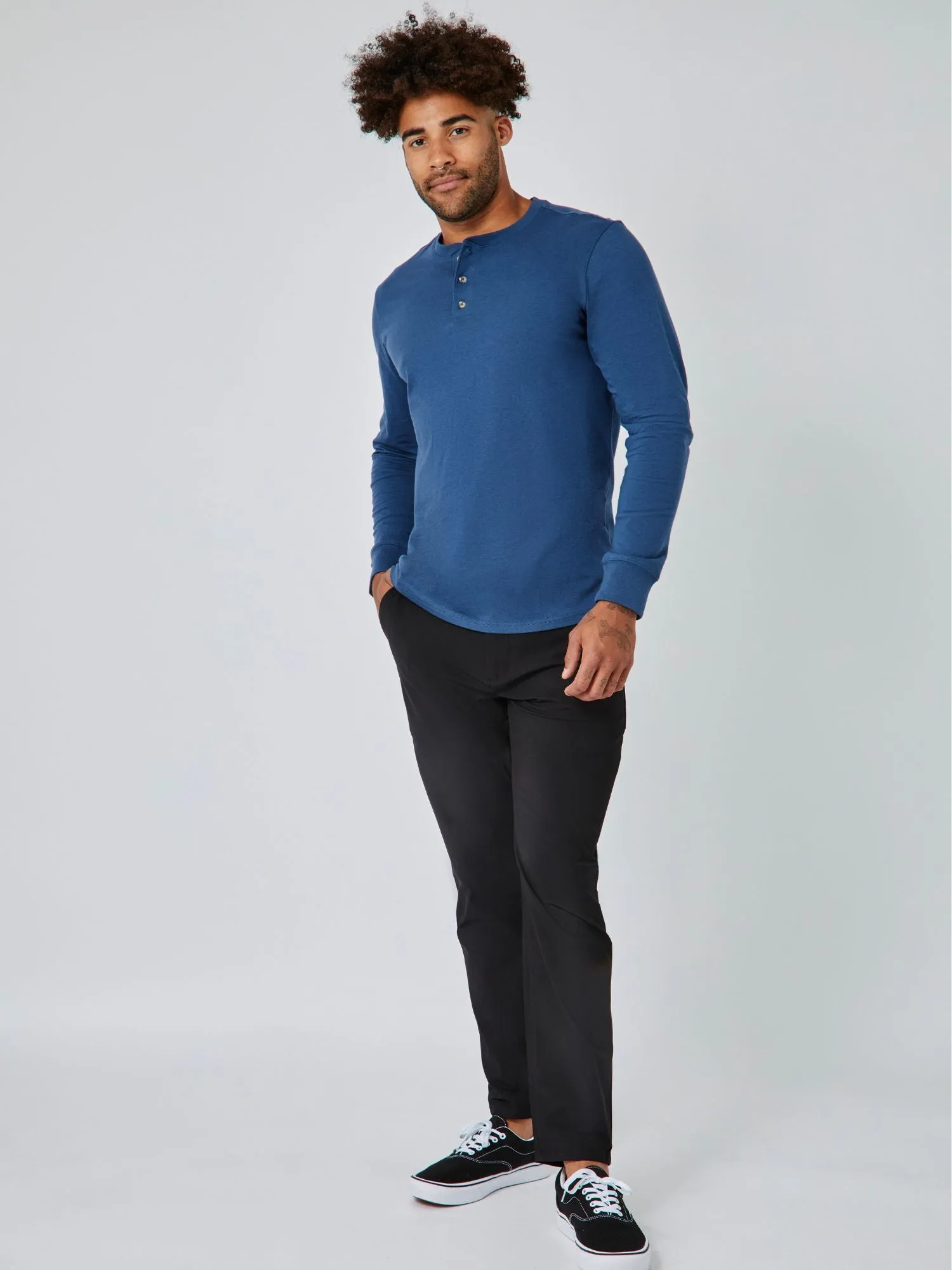 Steel Blue Long Sleeve Henley