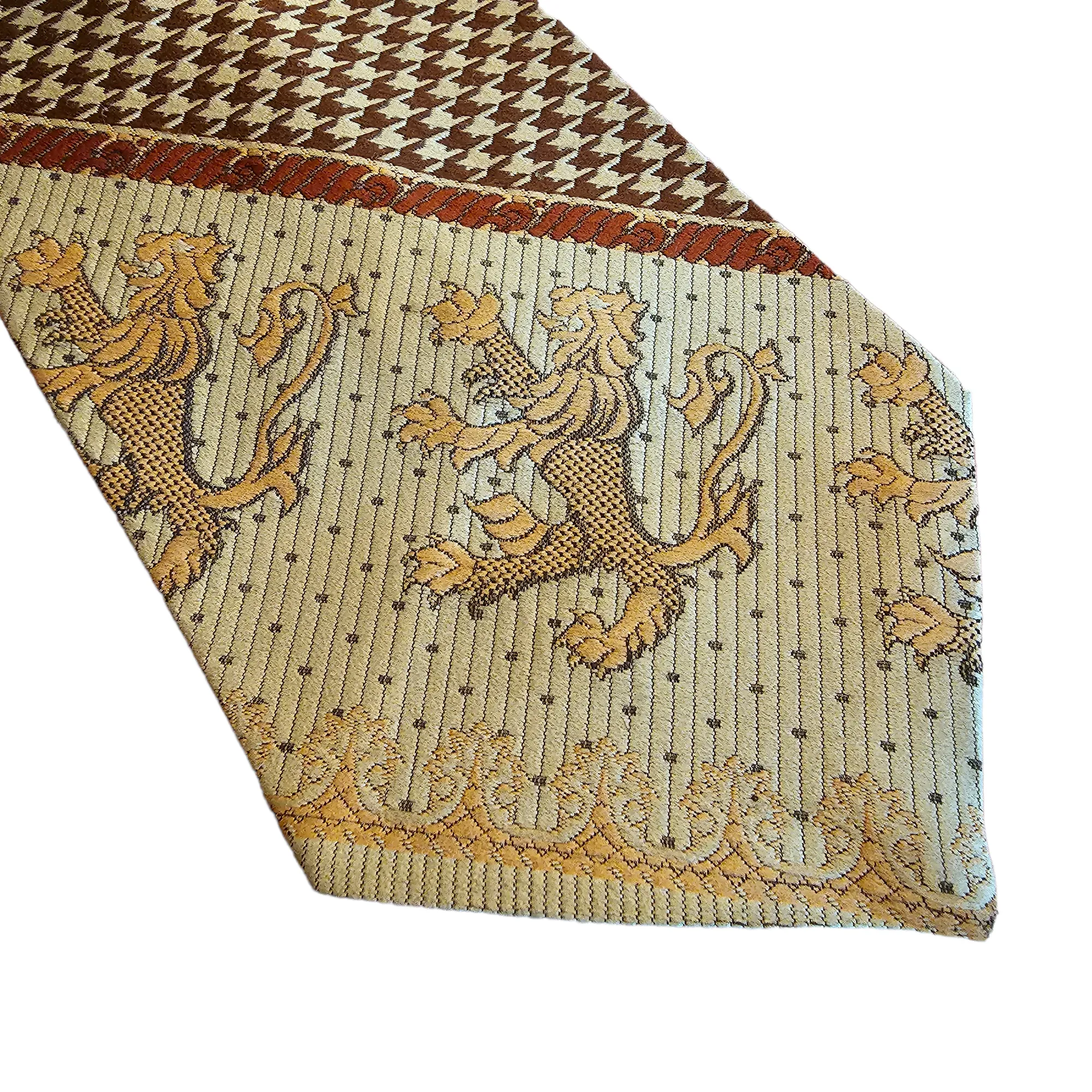 Vintage Lucien Piccard Tie Rare Design of Lion Crest Coat of Arms and Houndstooth