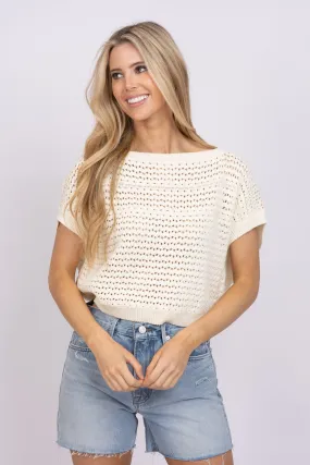 White   Warren Mercerized Cropped Beachy Pullover